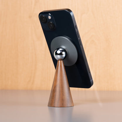 Conical Natural Wood Magnetic Smartphone Mount, 360-Degree Rotatable Multi-Angle Desktop Device Holder