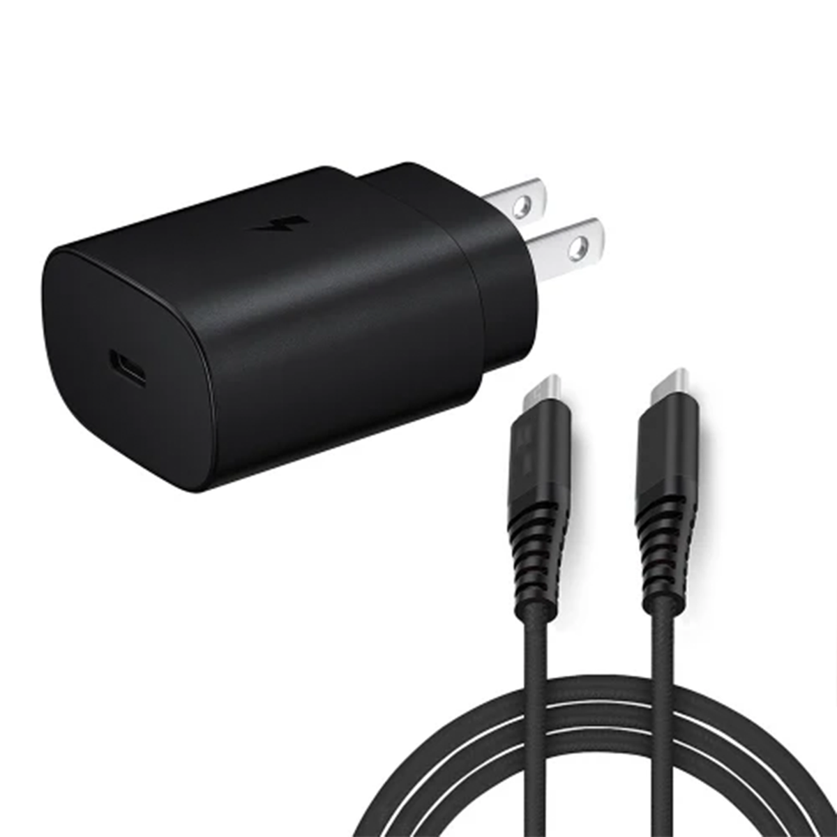 25W Power Delivery Wall Power Brick, Single Port Type-C Rapid Charging Plug With Braided Interchangeable Connection Cord