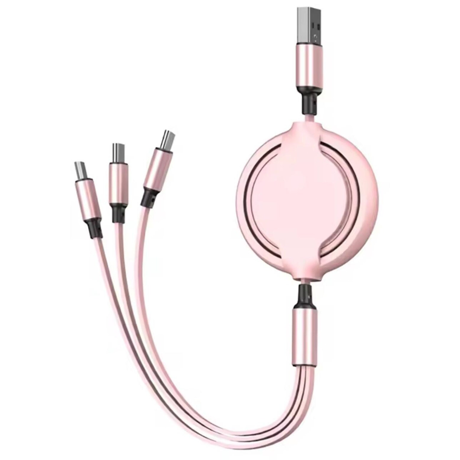 Triple-Tip Retractable Multi-Charging Cord, Telescopic Three-Connector Universal Power Transmission Line