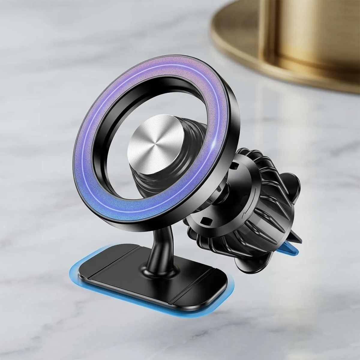 Dual-Use Magnetic Vehicle Phone Bracket, 360 Adjustable Dashboard & Air Vent Mount With Gradient Light Ring