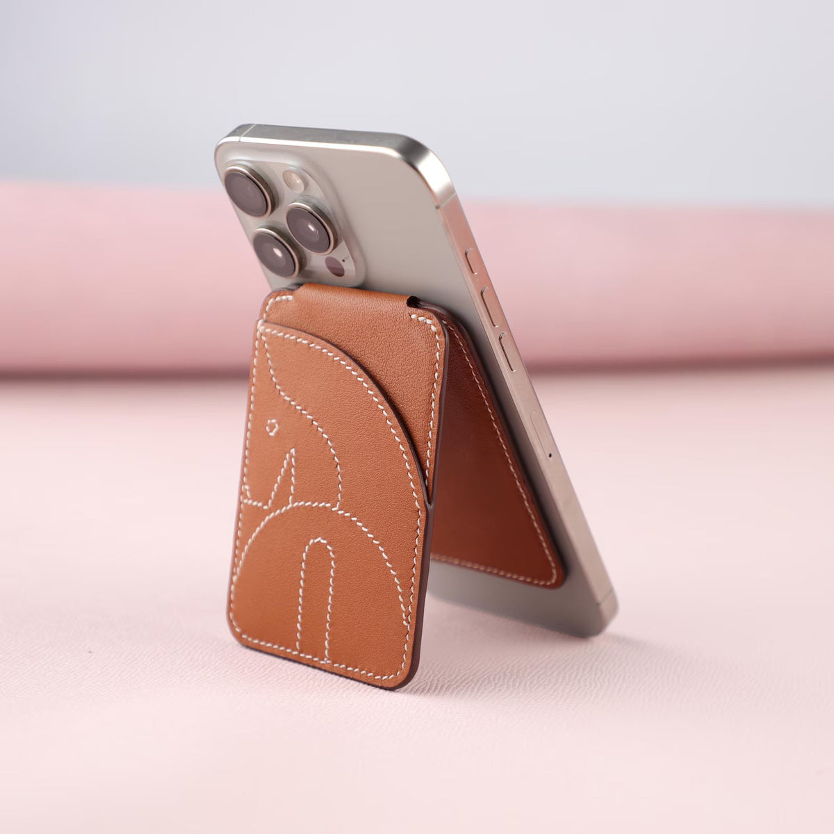Magnetic Foldable Card Slot Phone Kickstand, Slim Stitched Pattern Multi-Function Mobile Pocket Holder